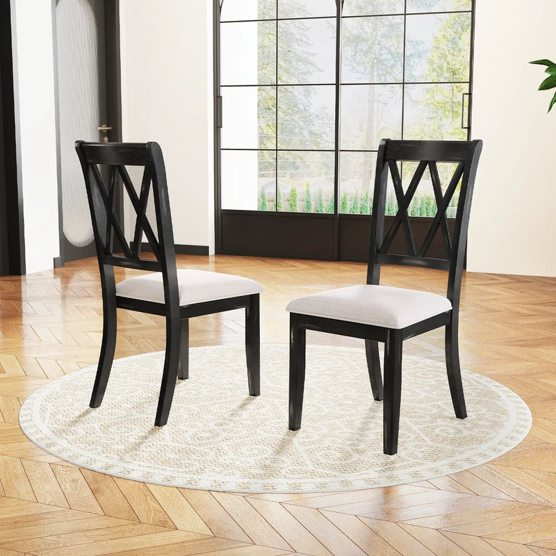 Dining Chairs Set of 2 Kitchen Side Chairs with Curved Cross Back-Beige by DirectDeals