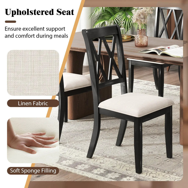 Dining Chairs Set of 2 Kitchen Side Chairs with Curved Cross Back-Beige by DirectDeals