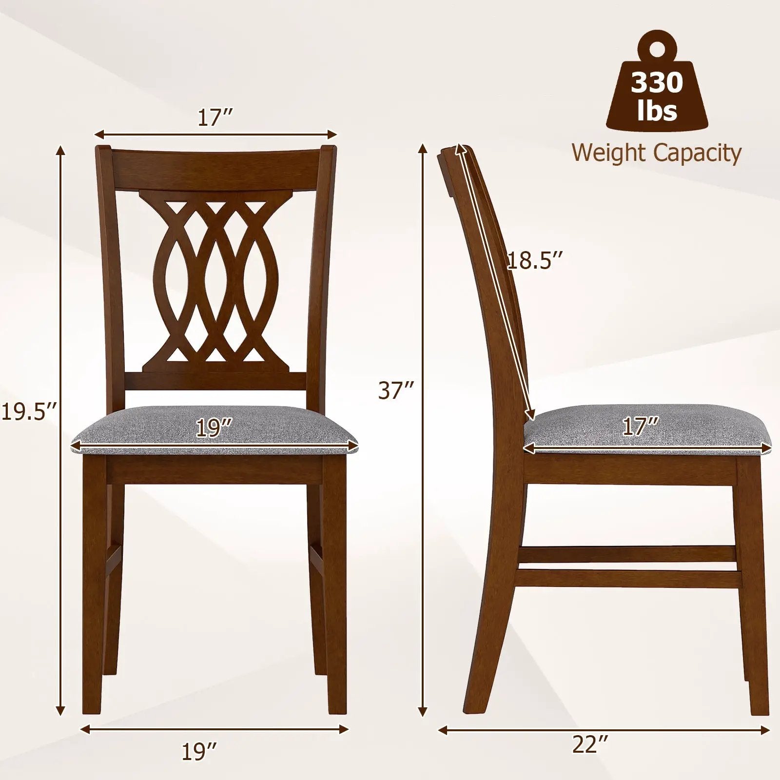 Dining Chairs Set of 2 Dining Room Chairs with Padded Seat for Kitchen Living Room-Walnut by DirectDeals