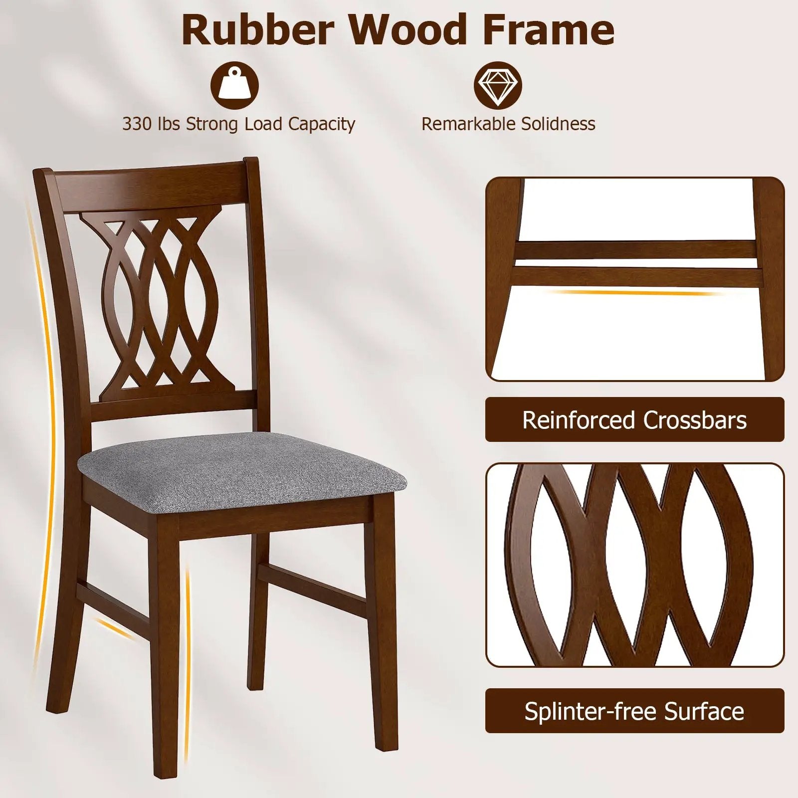 Dining Chairs Set of 2 Dining Room Chairs with Padded Seat for Kitchen Living Room-Walnut by DirectDeals