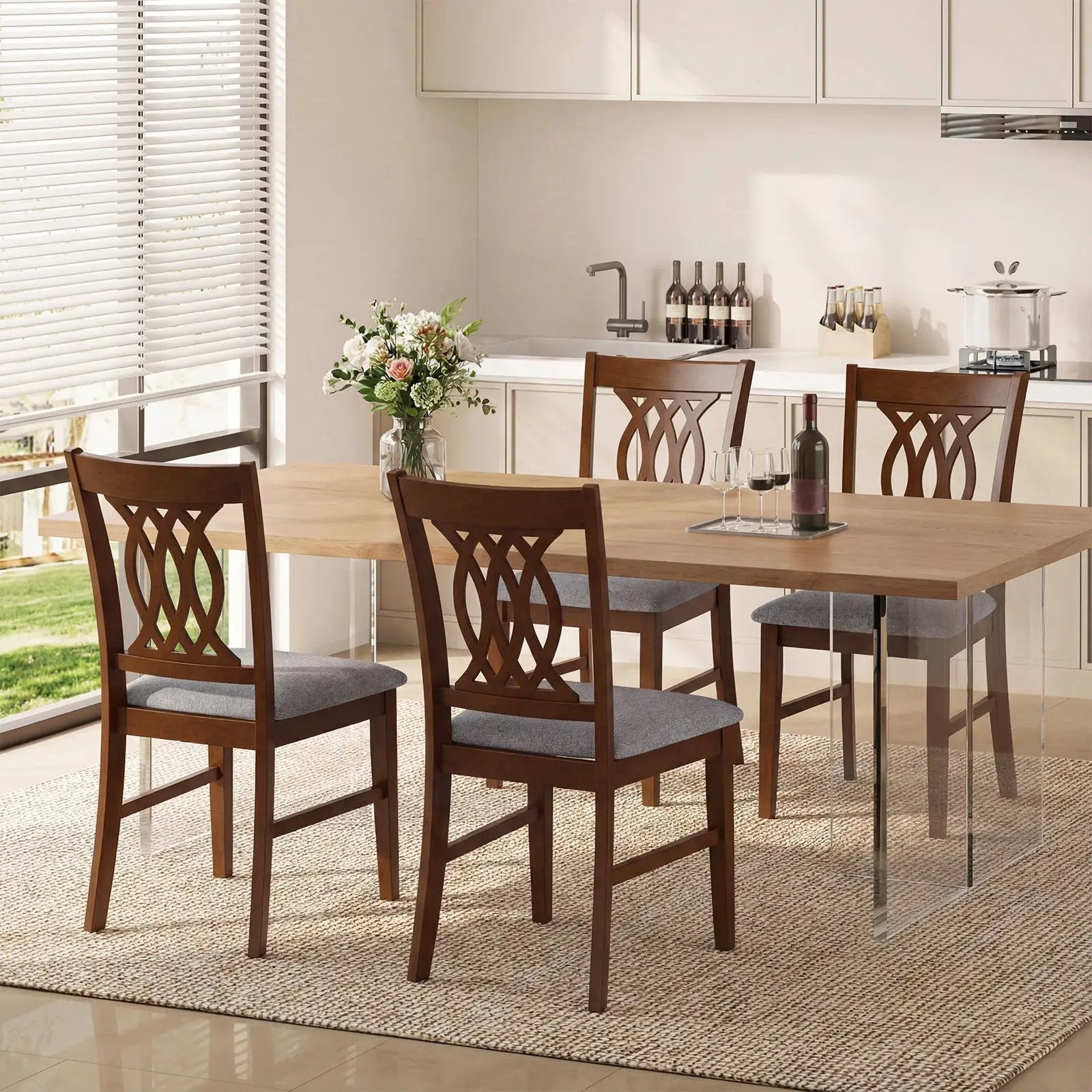 Dining Chairs Set of 2 Dining Room Chairs with Padded Seat for Kitchen Living Room-Walnut by DirectDeals