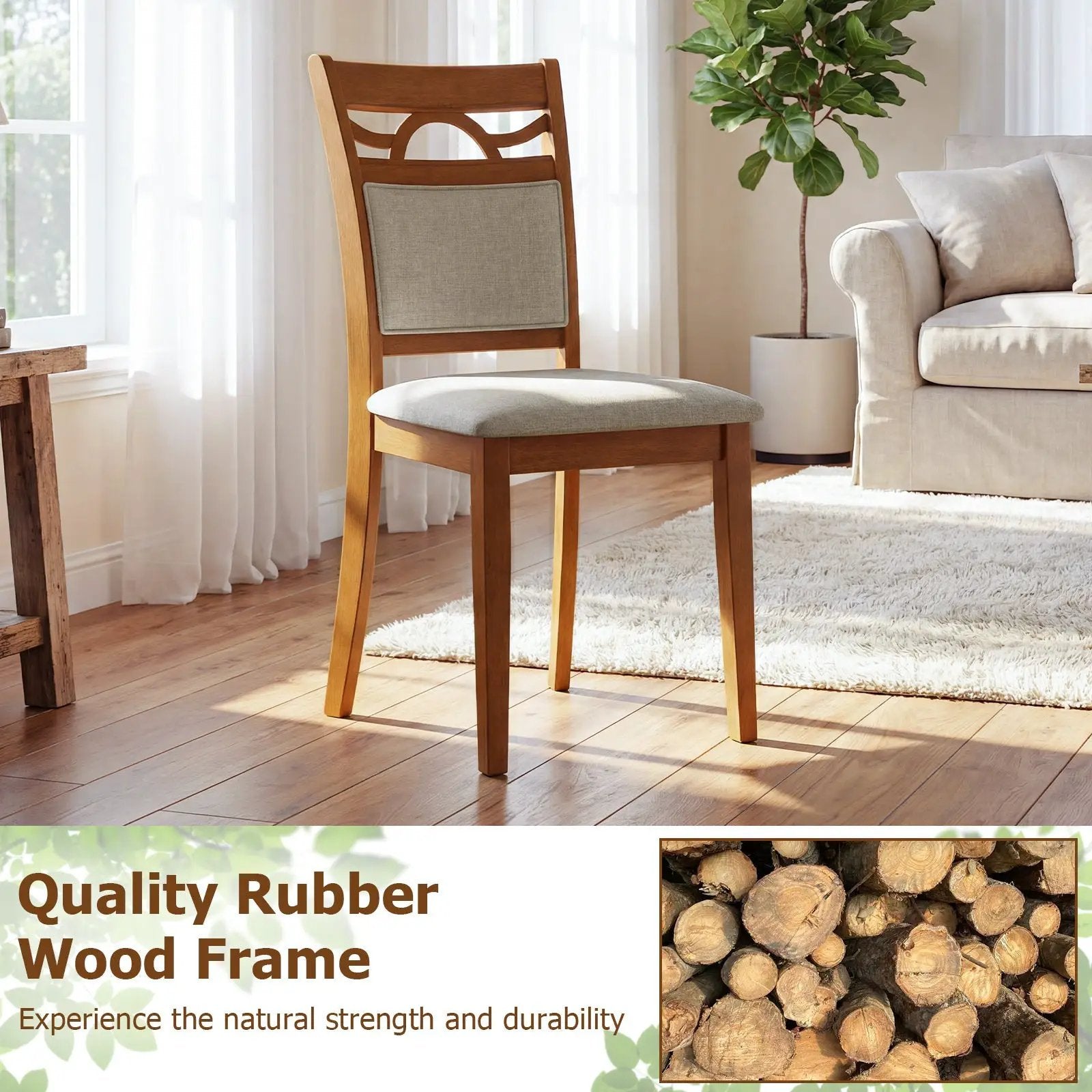 Dining Chairs Set of 2 Dining Room Chairs with Rubber Wood Frame-Brown by DirectDeals
