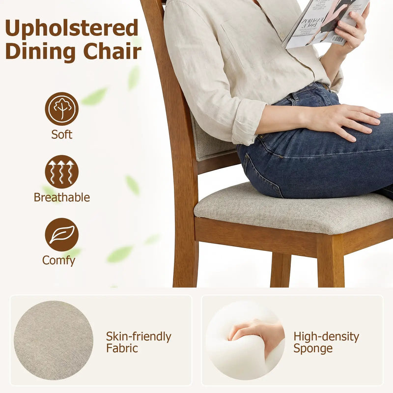 Dining Chairs Set of 2 Dining Room Chairs with Rubber Wood Frame-Brown by DirectDeals