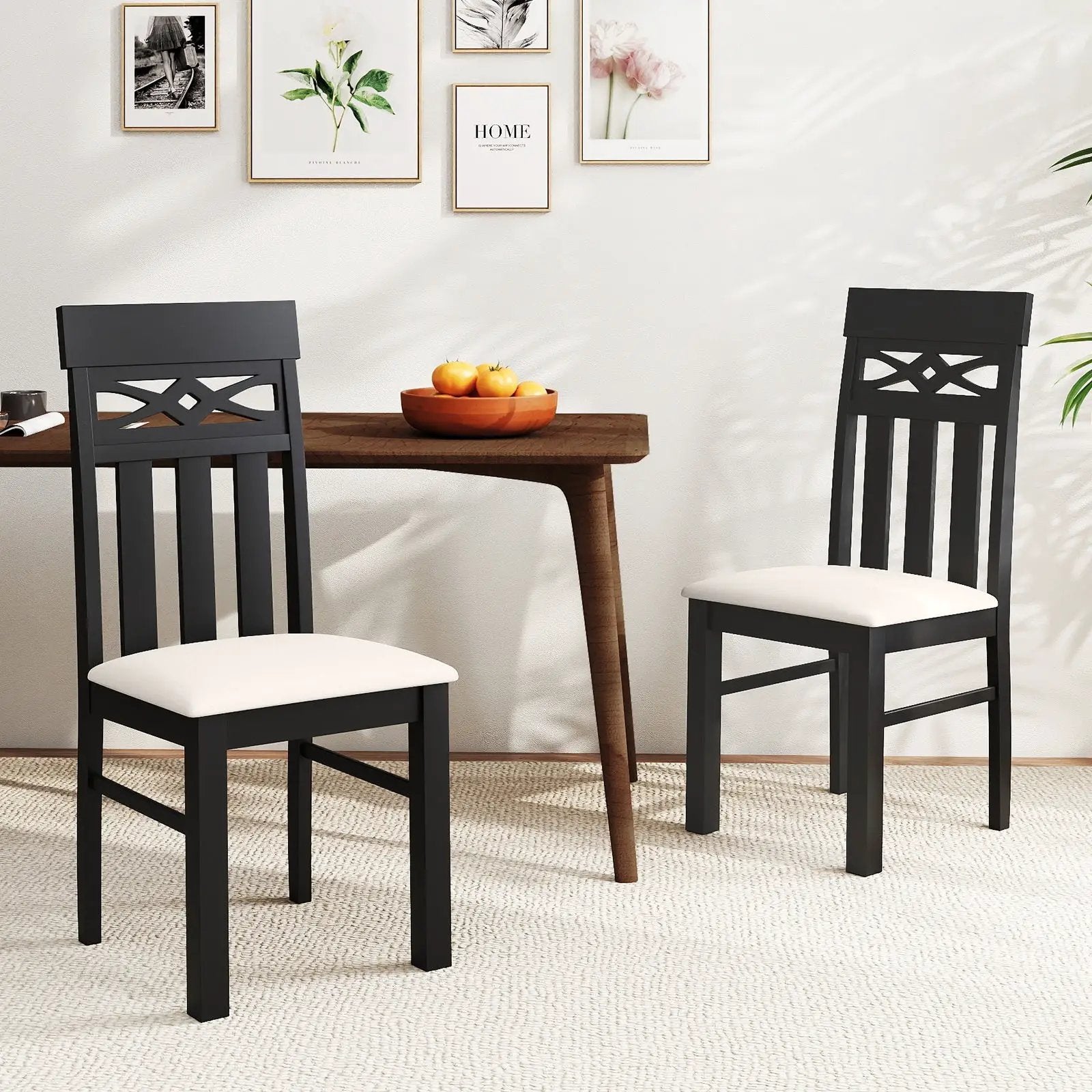 Dining Chairs Set of 2 High Back Dining Room Chairs with Padded Seat and Rubber Wood Frame-Black by DirectDeals