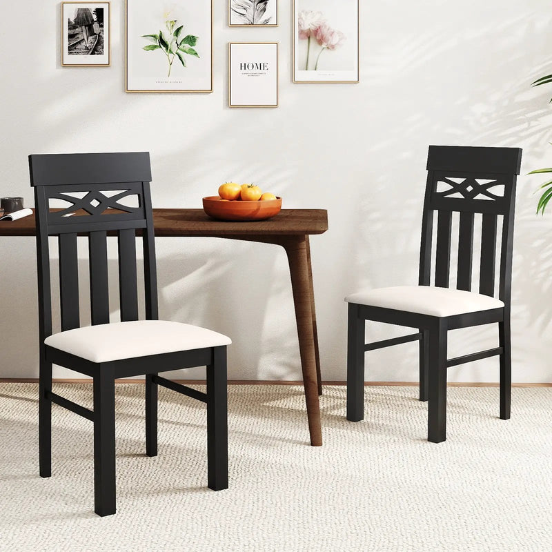 Dining Chairs Set of 2 High Back Dining Room Chairs with Padded Seat and Rubber Wood Frame-Black by DirectDeals