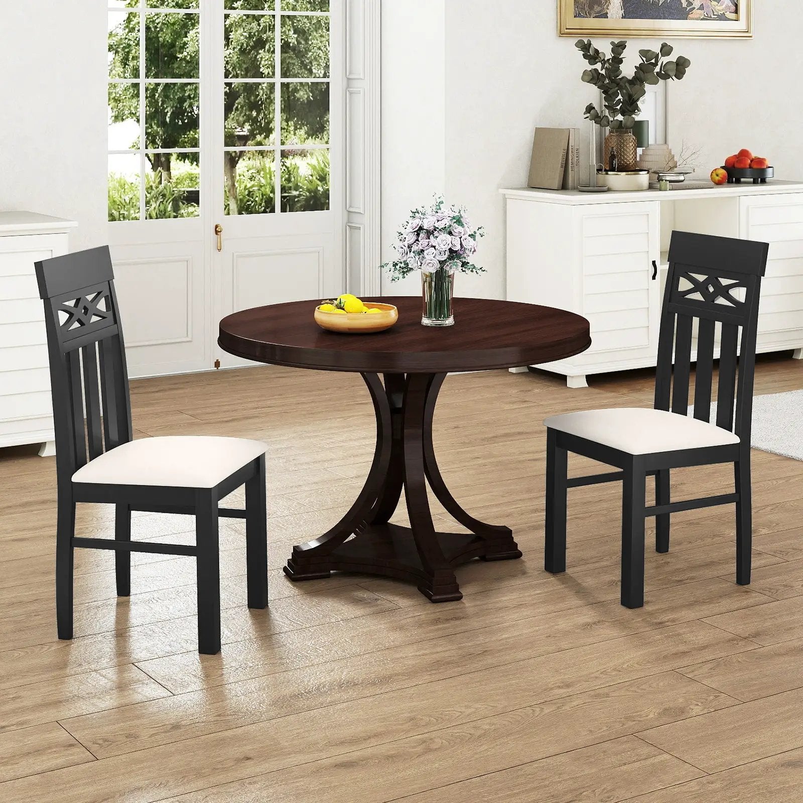 Dining Chairs Set of 2 High Back Dining Room Chairs with Padded Seat and Rubber Wood Frame-Black by DirectDeals
