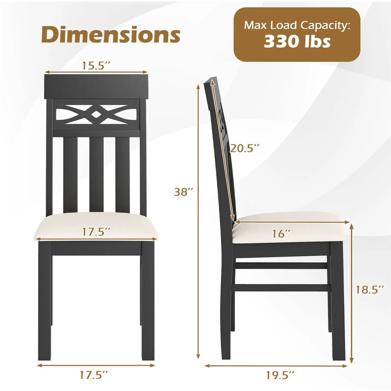 Dining Chairs Set of 2 High Back Dining Room Chairs with Padded Seat and Rubber Wood Frame-Black by DirectDeals