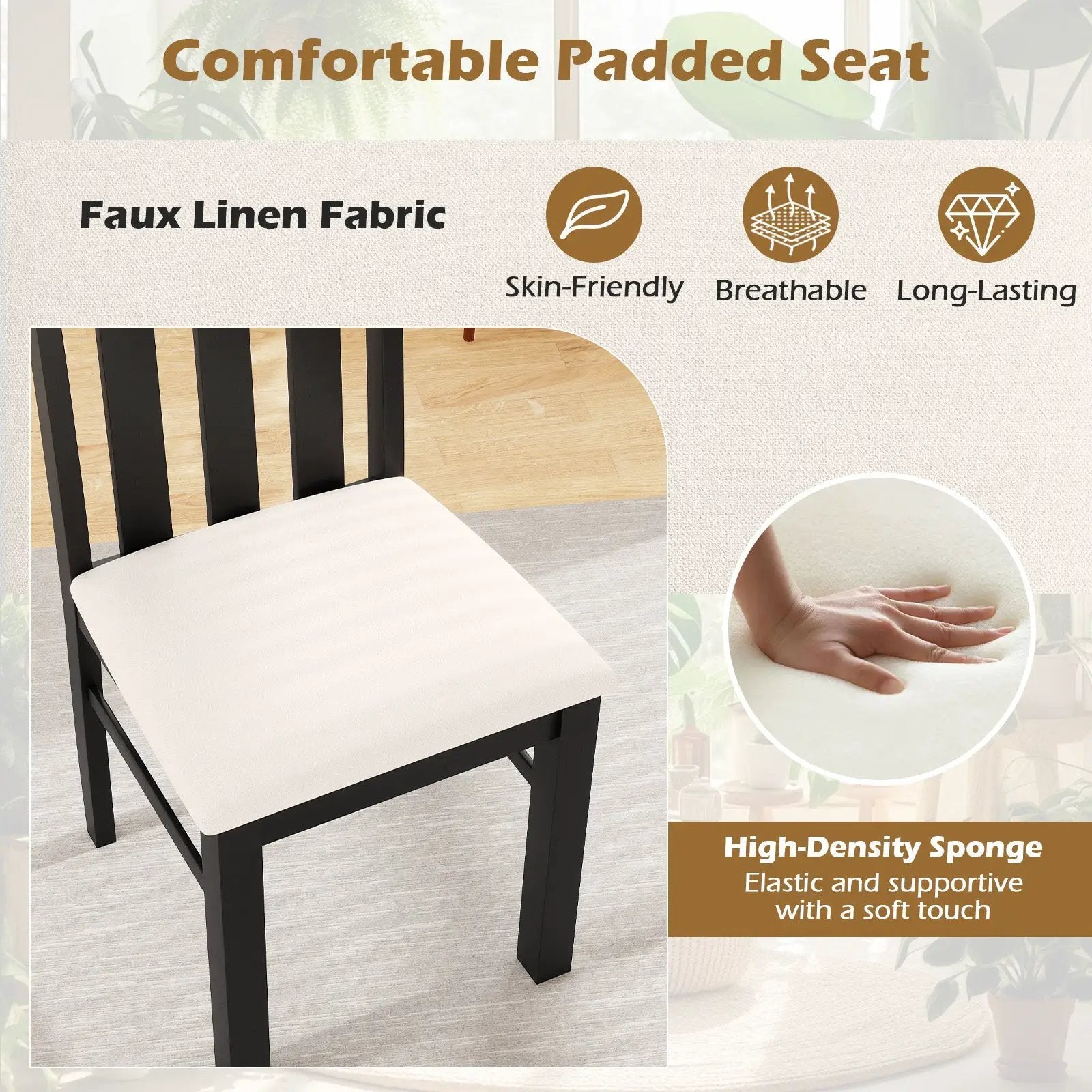 Dining Chairs Set of 2 High Back Dining Room Chairs with Padded Seat and Rubber Wood Frame-Black by DirectDeals