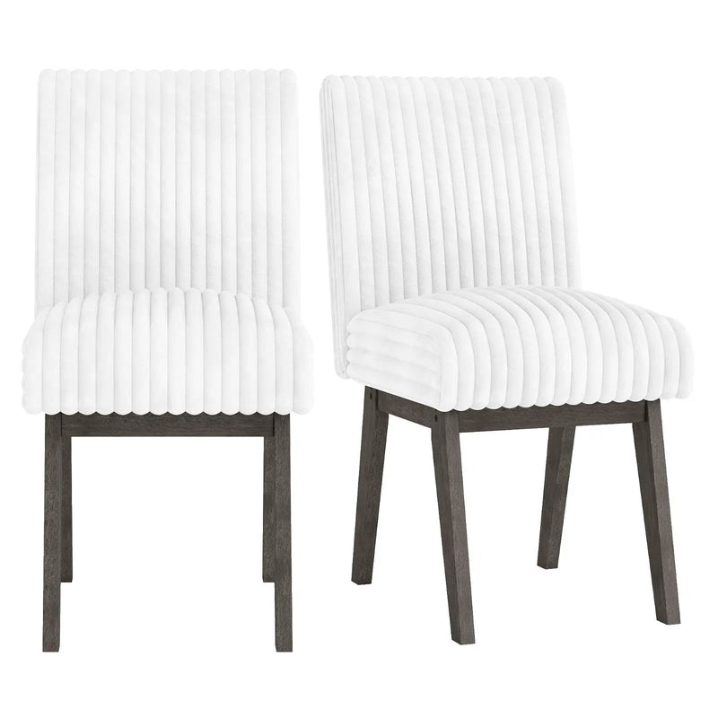 Dining Chairs Set of 2 Fabric Upholstered Kitchen Chairs with Padded Seatand Rubber Wood Legs-White+Grey by DirectDeals