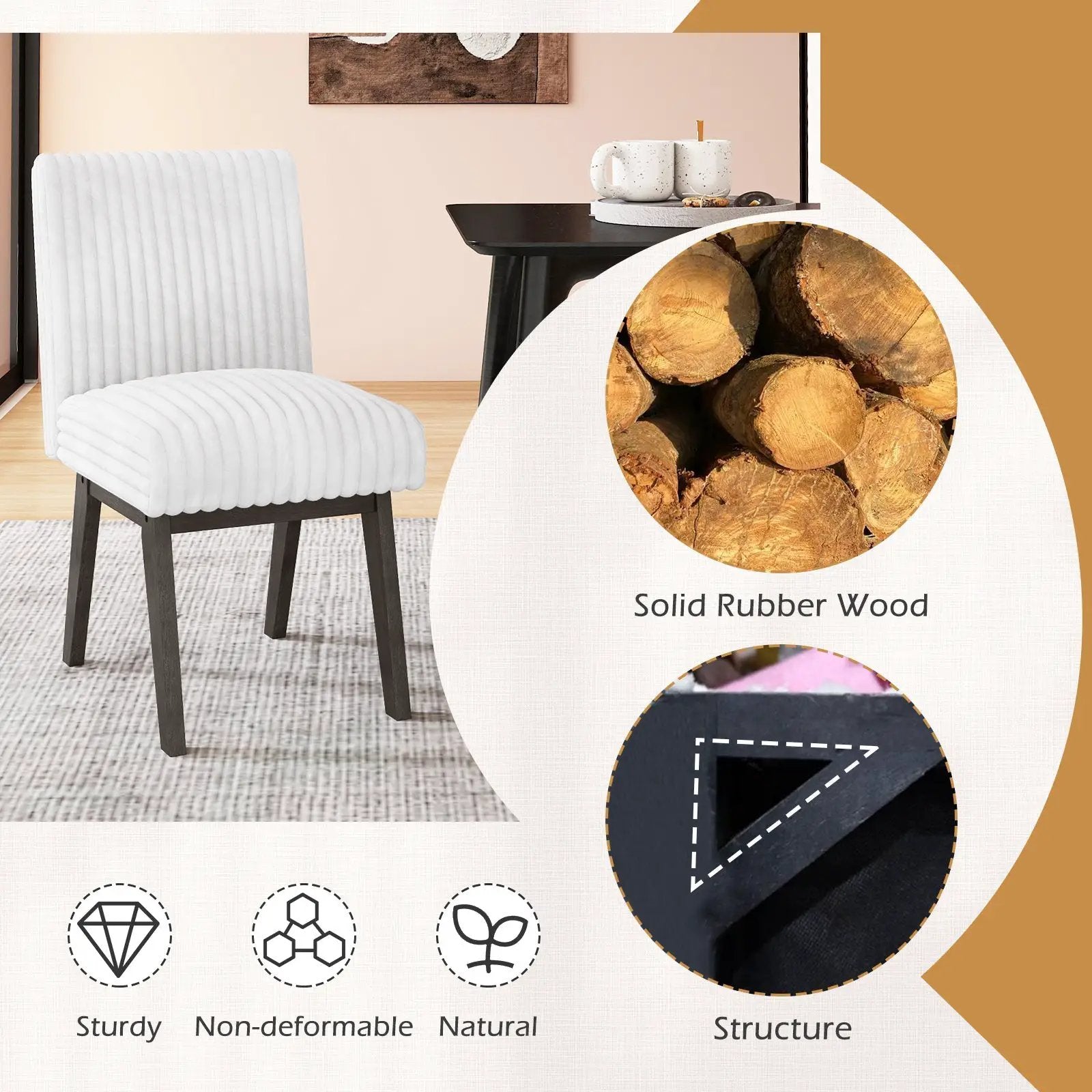 Dining Chairs Set of 2 Fabric Upholstered Kitchen Chairs with Padded Seatand Rubber Wood Legs-White+Grey by DirectDeals