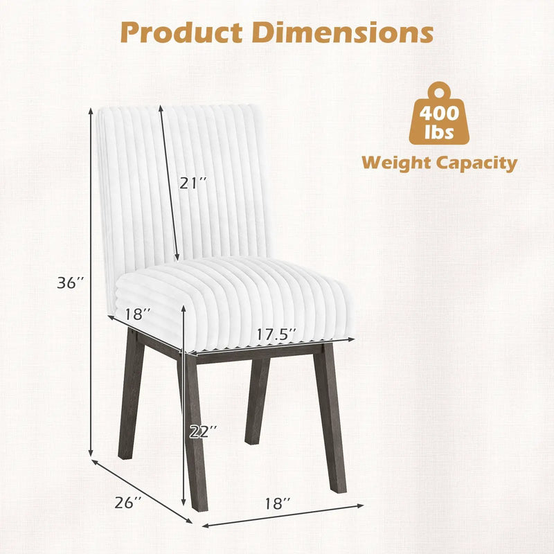 Dining Chairs Set of 2 Fabric Upholstered Kitchen Chairs with Padded Seatand Rubber Wood Legs-White+Grey by DirectDeals