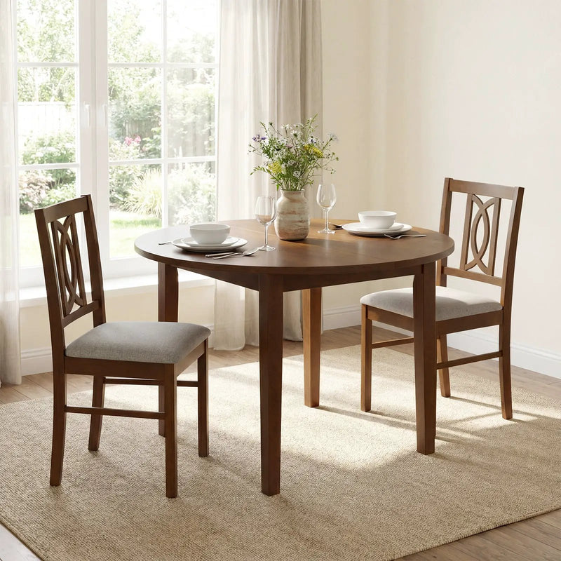 Dining Chairs Set of 2 Rubber Wood Dining Room Chairs with Hollowed Backrest-Walnut by DirectDeals