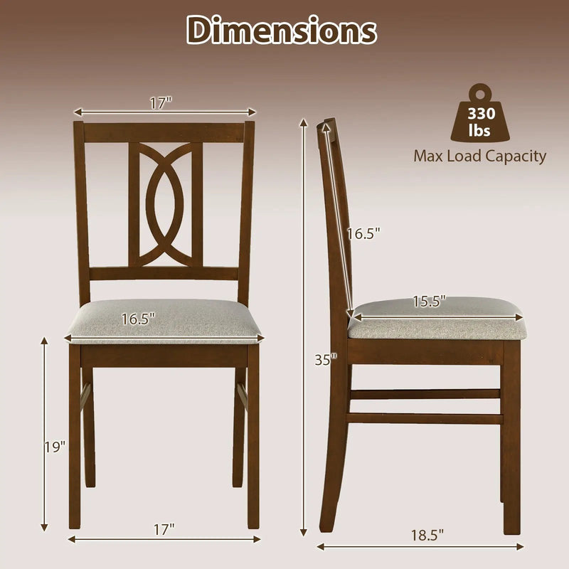 Dining Chairs Set of 2 Rubber Wood Dining Room Chairs with Hollowed Backrest-Walnut by DirectDeals