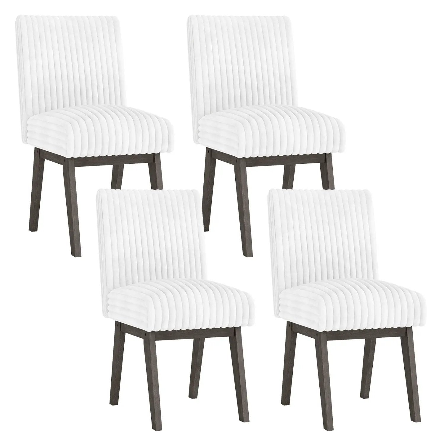 Dining Chairs Set of 4 Fabric Upholstered Kitchen Chairs with Padded Seat and Rubber Wood Legs-White+Gray by DirectDeals