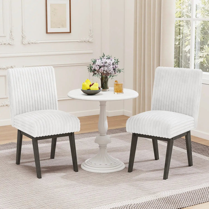 Dining Chairs Set of 4 Fabric Upholstered Kitchen Chairs with Padded Seat and Rubber Wood Legs-White+Gray by DirectDeals