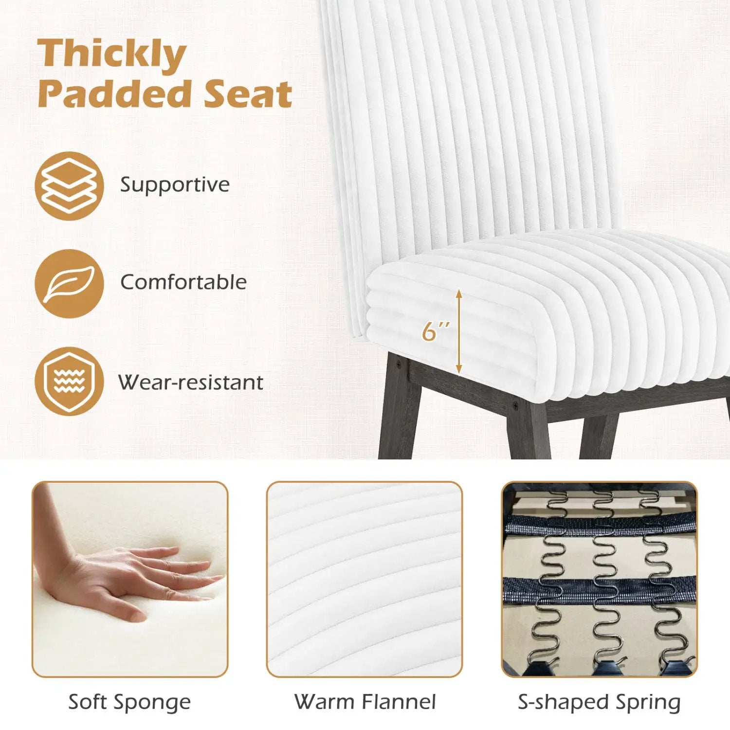 Dining Chairs Set of 4 Fabric Upholstered Kitchen Chairs with Padded Seat and Rubber Wood Legs-White+Gray by DirectDeals