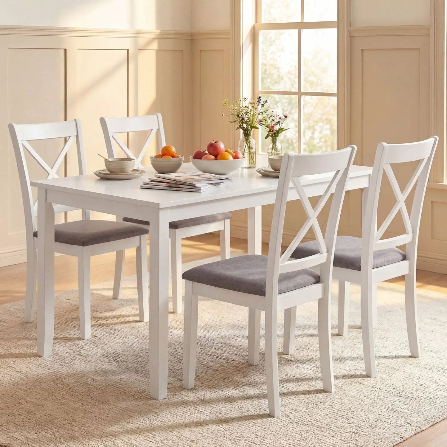 Dining Chairs Set of 2 Rubber Wood Dining Room Chairs with Comfortable Backrest and Padded Seat by DirectDeals