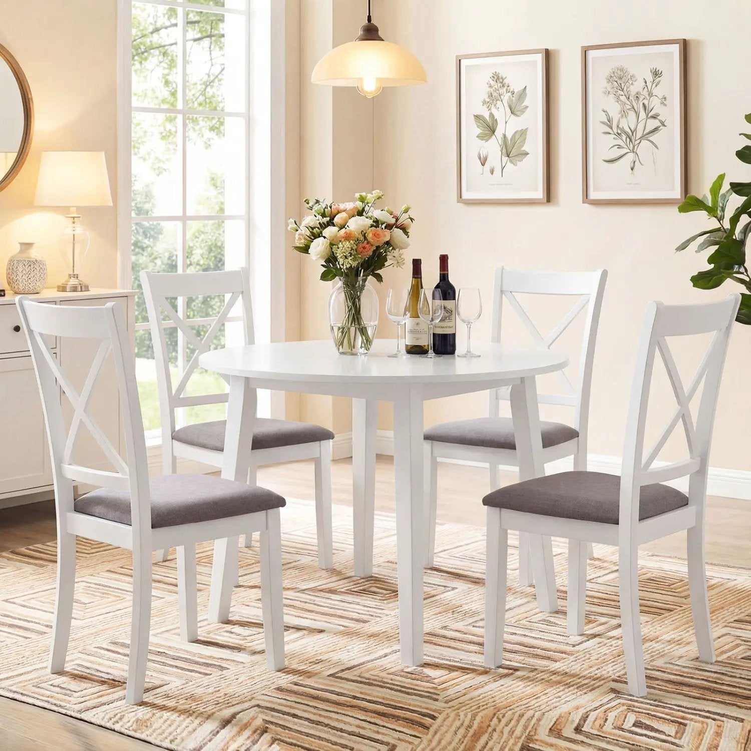 Dining Chairs Set of 4 Rubber Wood Dining Room Chairs with Comfortable Backrest and Padded Seat by DirectDeals