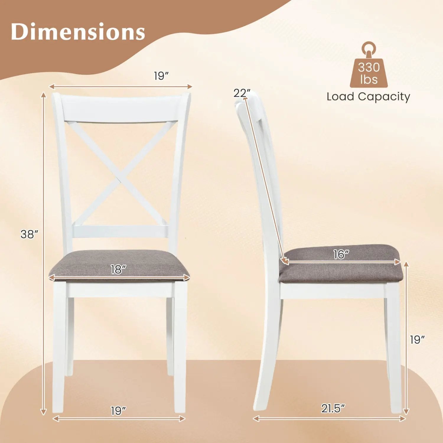 Dining Chairs Set of 4 Rubber Wood Dining Room Chairs with Comfortable Backrest and Padded Seat by DirectDeals