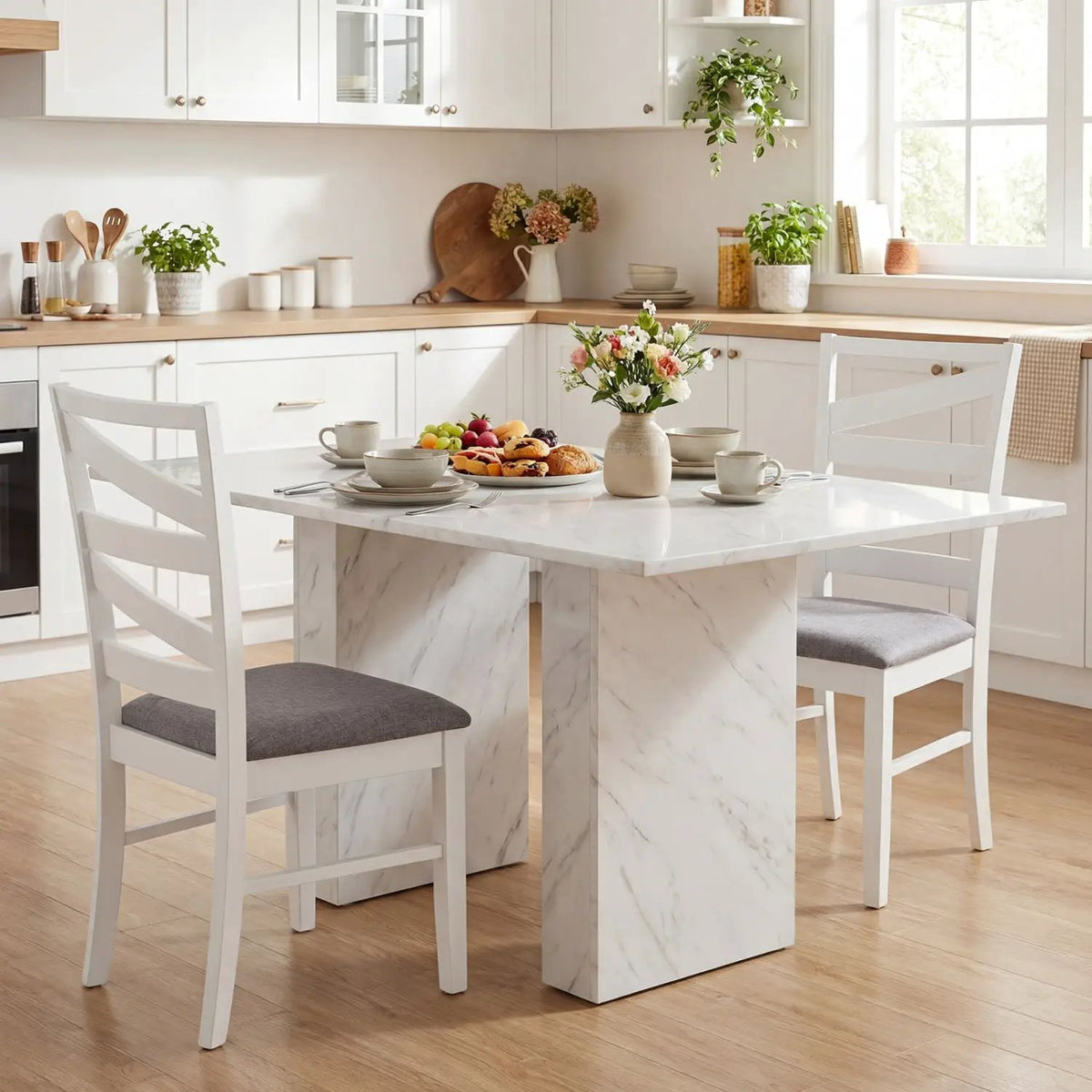 Dining Chairs Set of 2 with Backrests and Rubber Wood Frames by DirectDeals