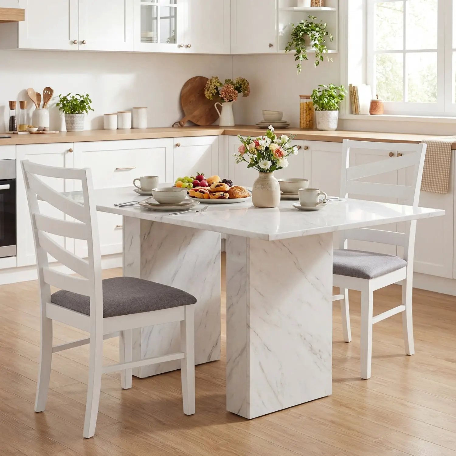 Dining Chairs Set of 2 with Backrests and Rubber Wood Frames by DirectDeals