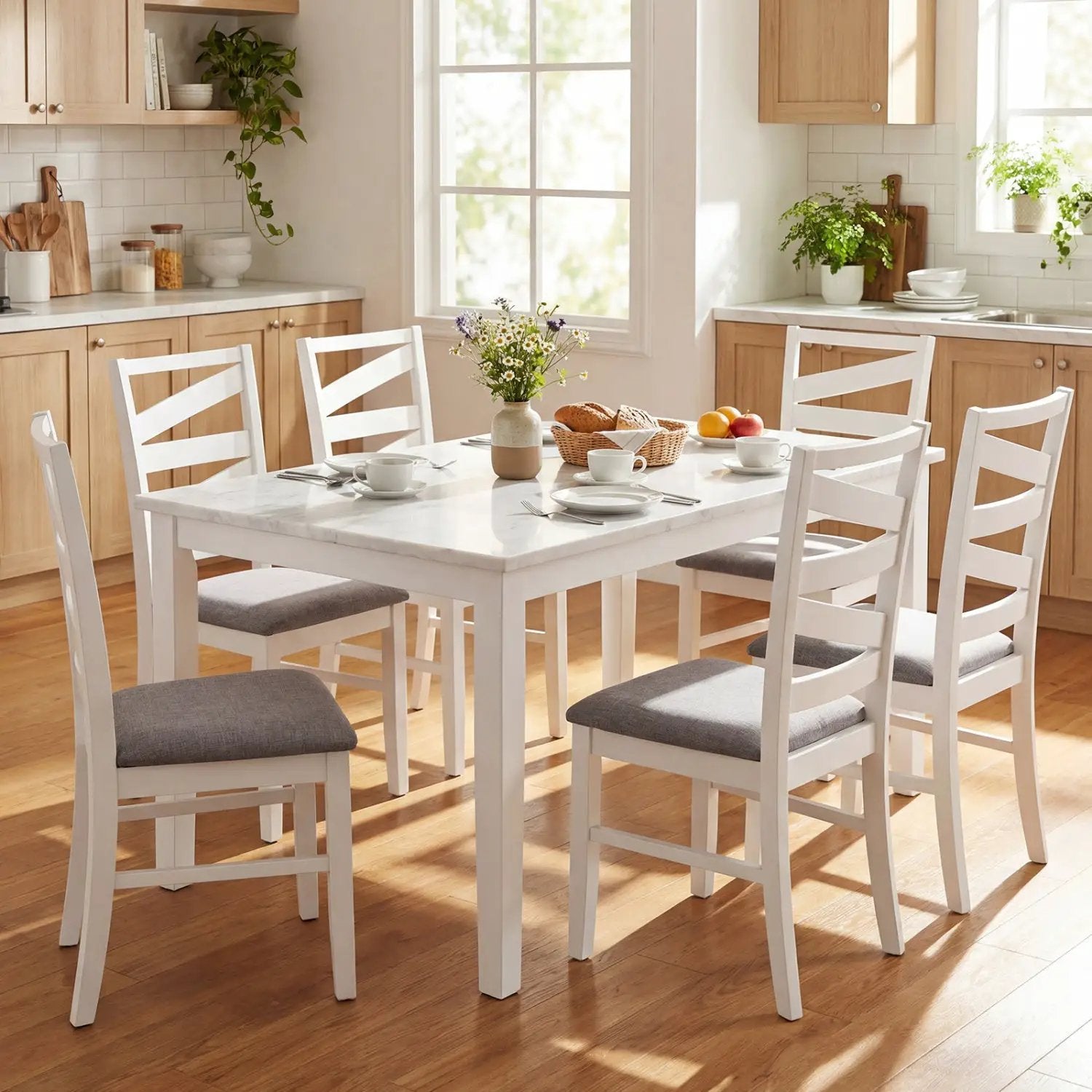 Dining Chairs Set of 2 with Backrests and Rubber Wood Frames by DirectDeals