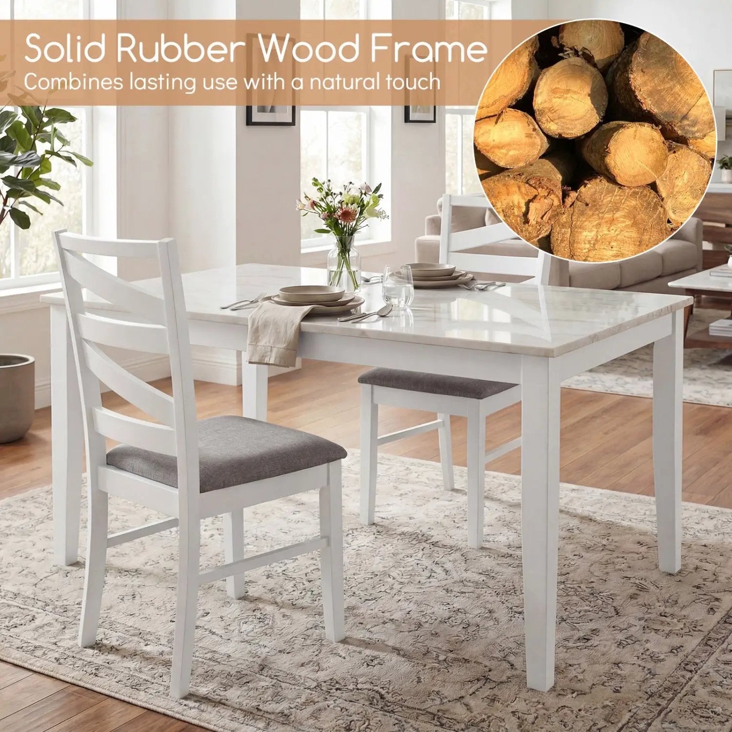 Dining Chairs Set of 2 with Backrests and Rubber Wood Frames by DirectDeals