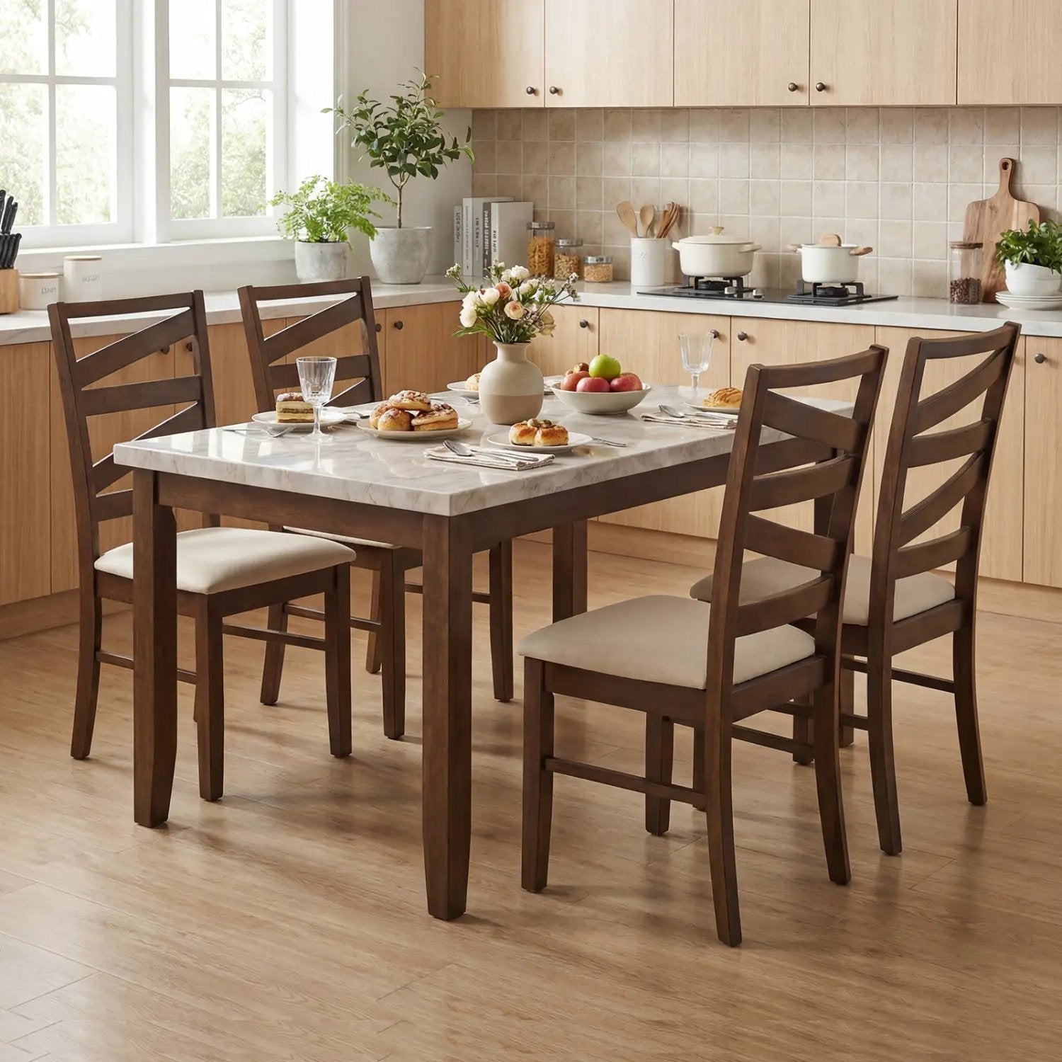Dining Chairs Set of 4 with Backrests and Rubber Wood Frames by DirectDeals