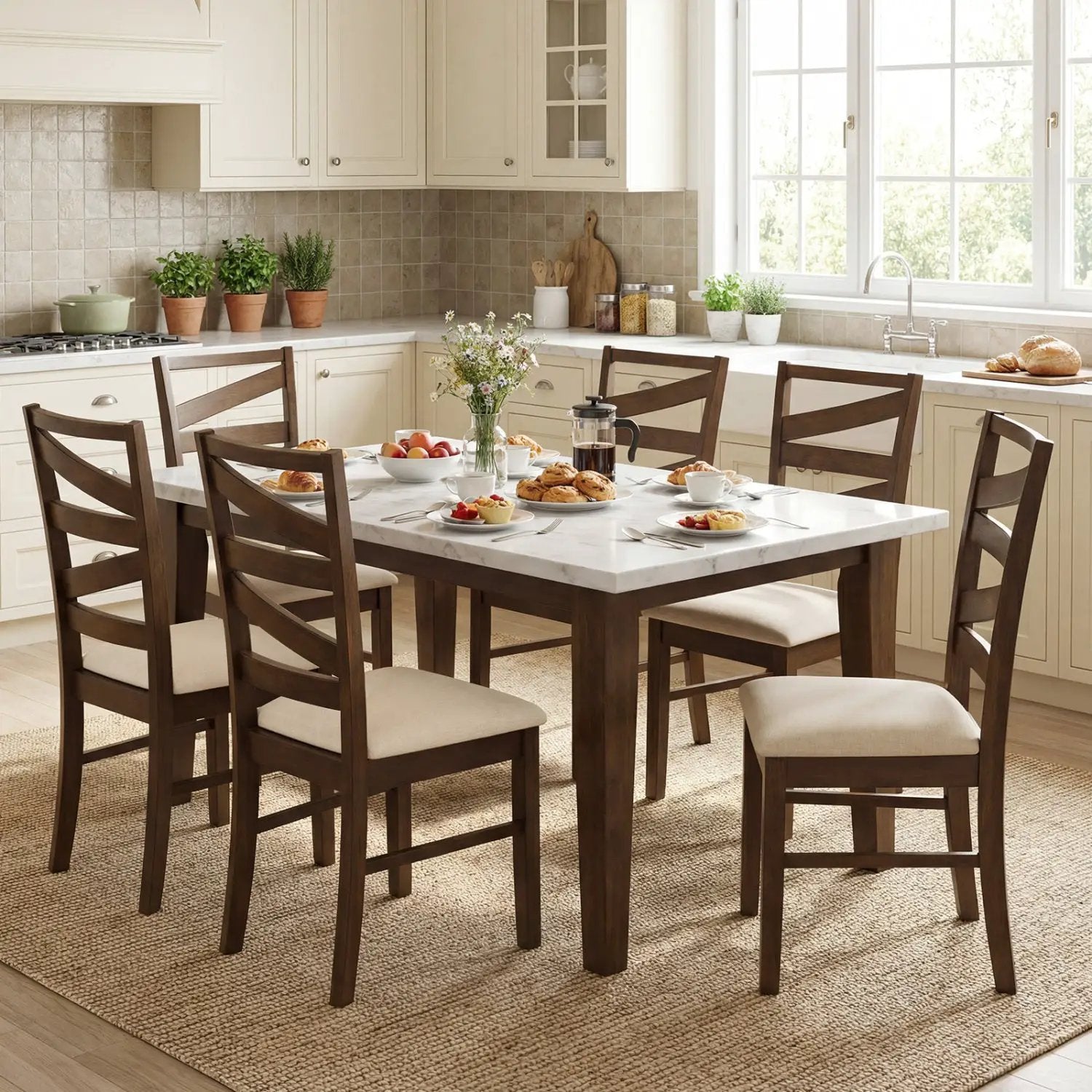Dining Chairs Set of 4 with Backrests and Rubber Wood Frames by DirectDeals