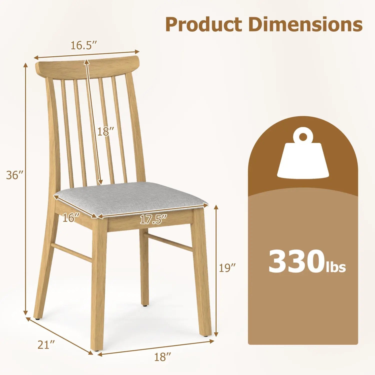 Dining Chairs Set of 2 Fabric Upholstered Kitchen Armless Chairs with Rubber Wood Frame by DirectDeals