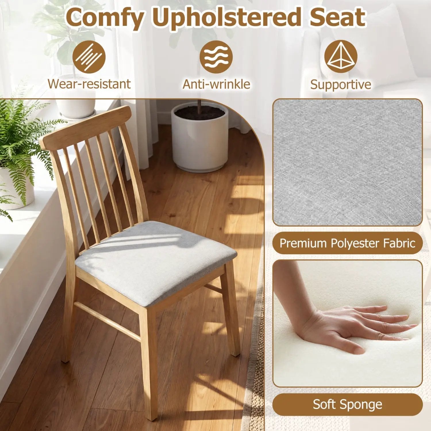 Dining Chairs Set of 2 Fabric Upholstered Kitchen Armless Chairs with Rubber Wood Frame by DirectDeals