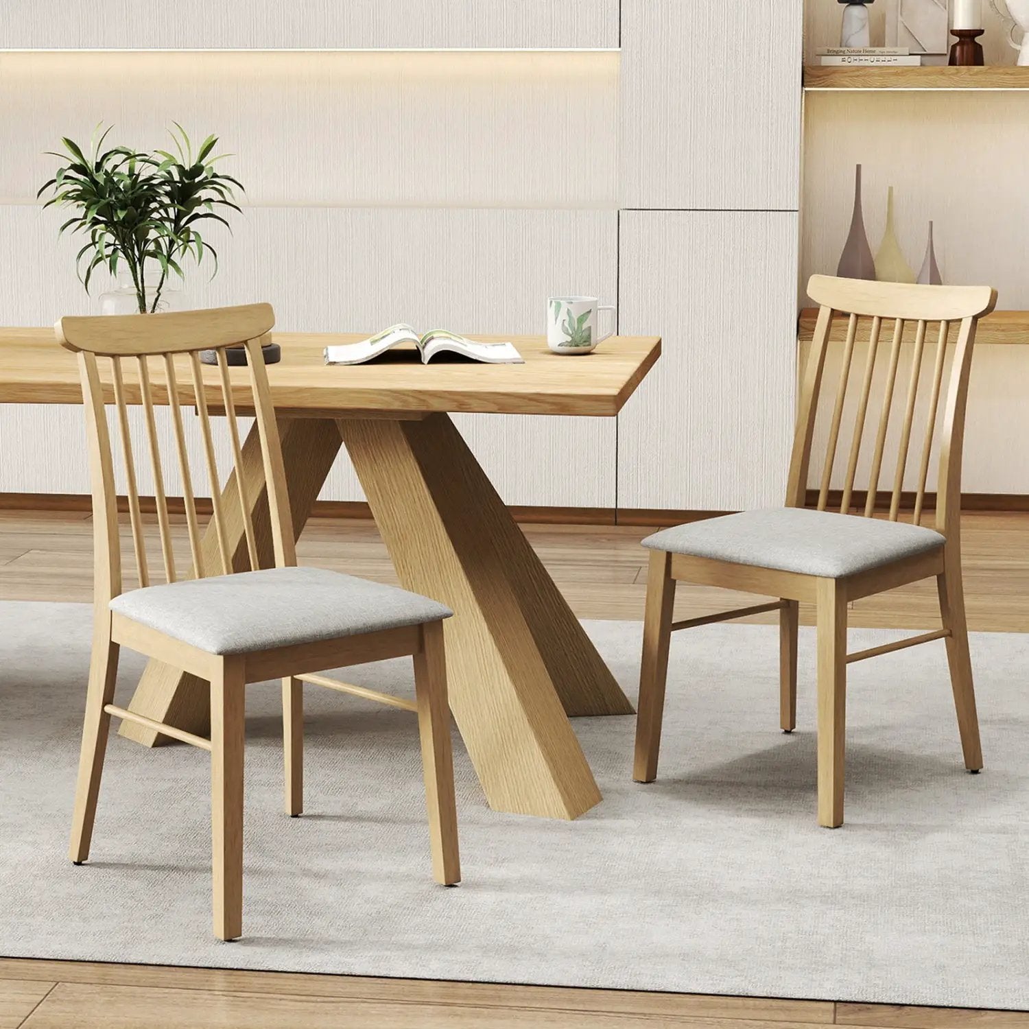 Dining Chairs Set of 4 Fabric Upholstered Kitchen Armless Chairs with Rubber Wood Frame by DirectDeals
