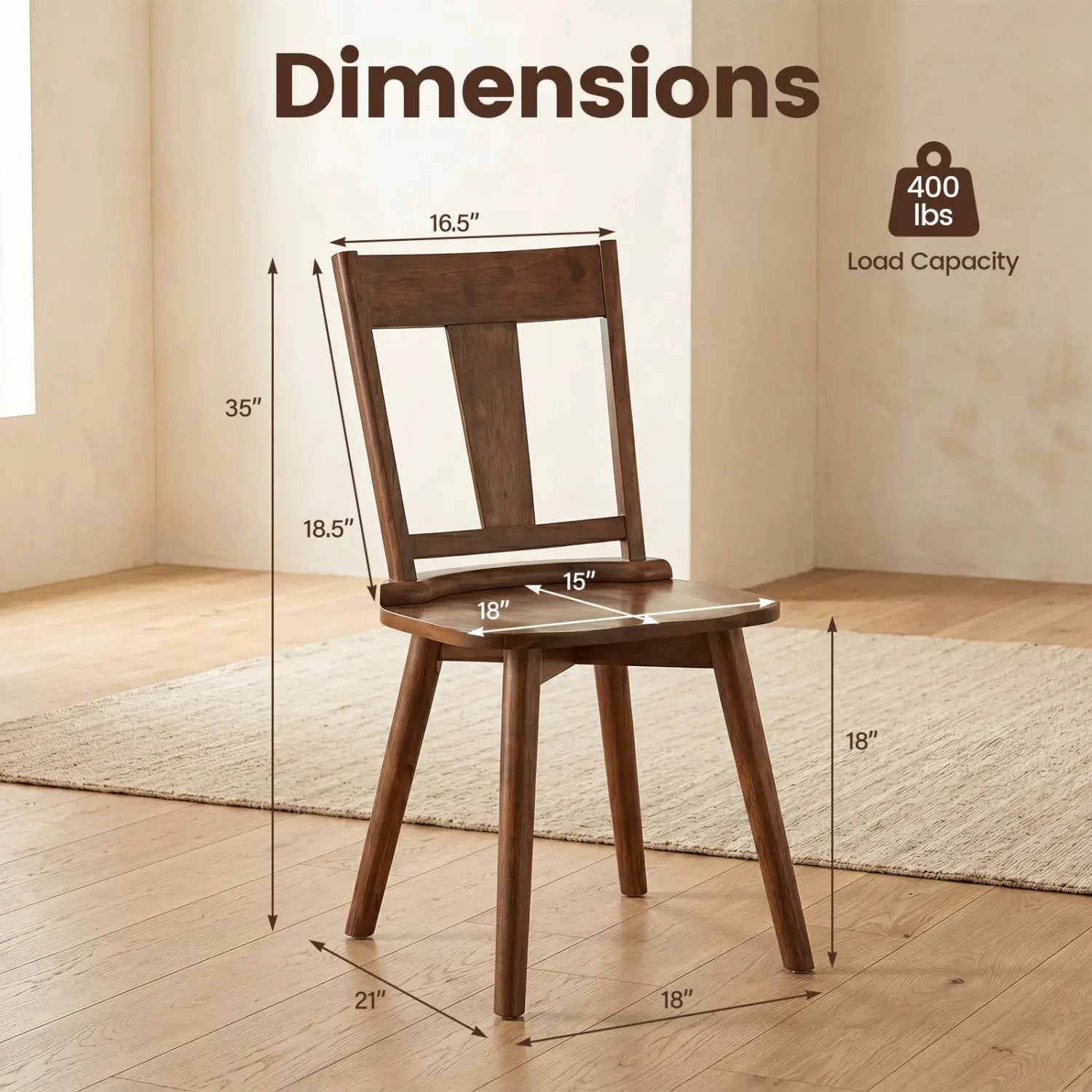 Solid Wood Dining Chairs Set of 2 with Ergonomic Backrest by DirectDeals