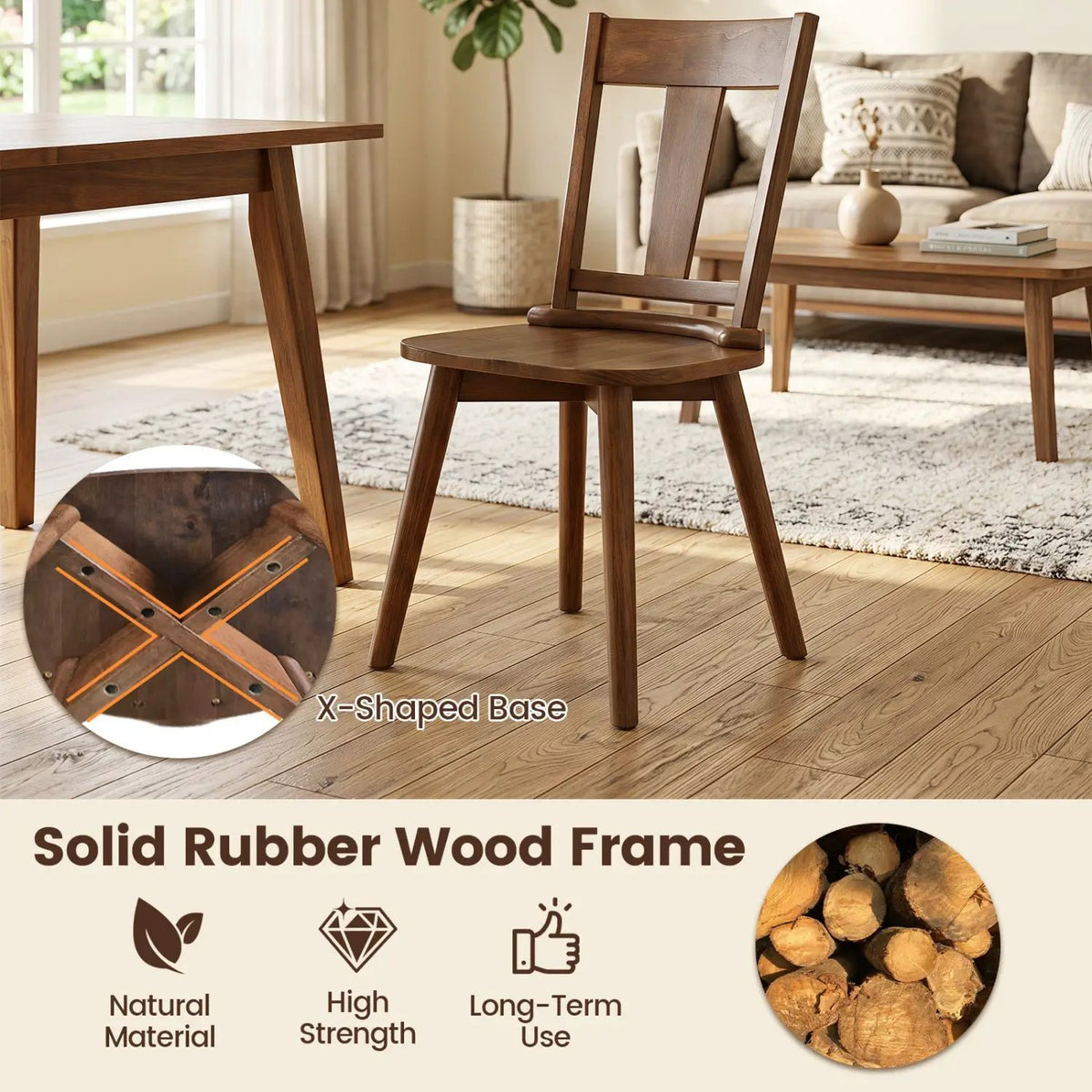 Solid Wood Dining Chairs Set of 2 with Ergonomic Backrest by DirectDeals