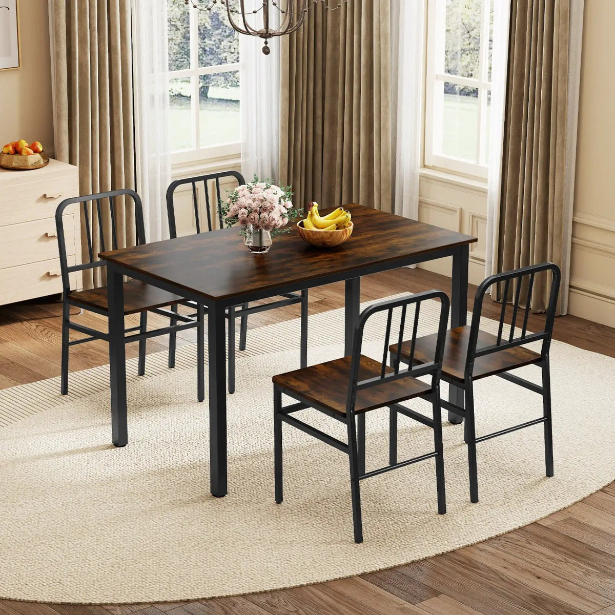Dining Chairs Set of 4 with Slatted Backrest & Metal Frame by DirectDeals