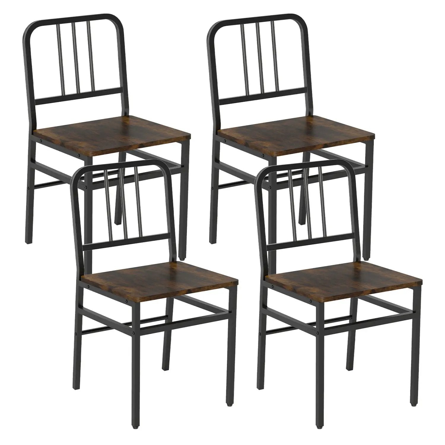 Dining Chairs Set of 4 with Slatted Backrest & Metal Frame by DirectDeals