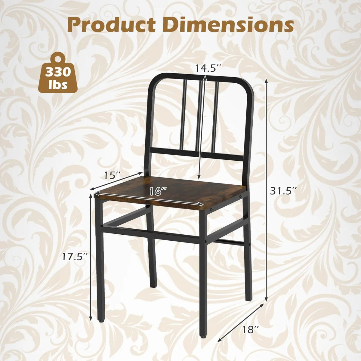 Dining Chairs Set of 4 with Slatted Backrest & Metal Frame by DirectDeals