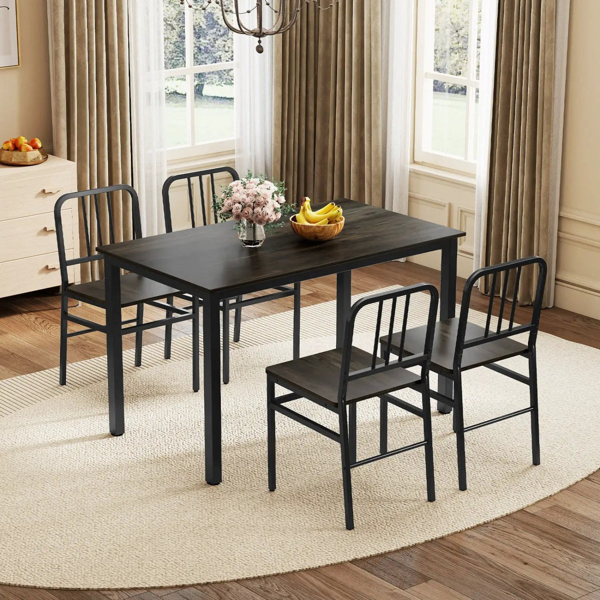 Dining Chairs Set of 4 with Slatted Backrest & Metal Frame by DirectDeals