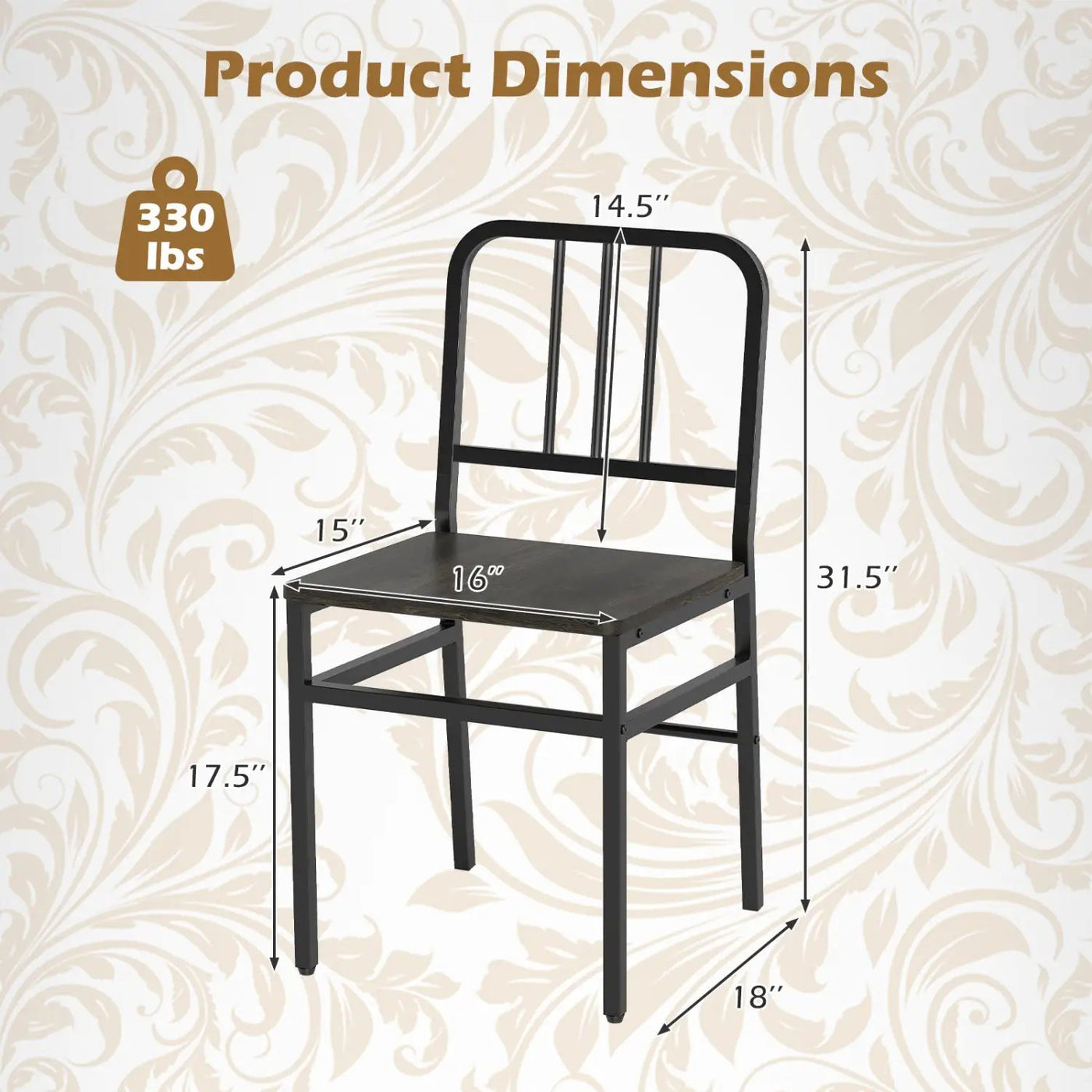 Dining Chairs Set of 4 with Slatted Backrest & Metal Frame by DirectDeals