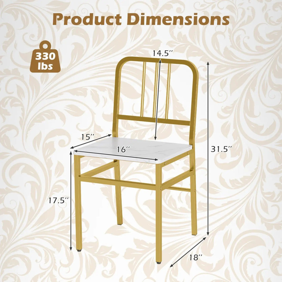 Dining Chairs Set of 4 with Slatted Backrest & Metal Frame by DirectDeals
