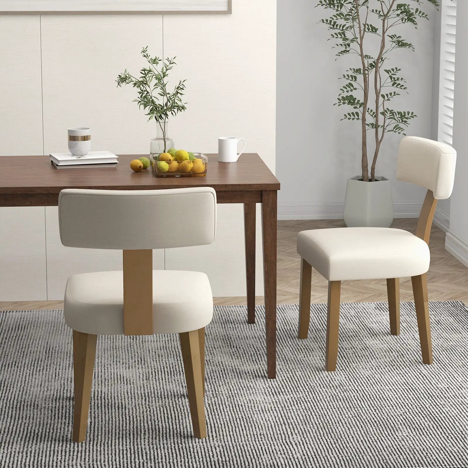 Dining Chairs Set of 2 with Curved Backrest Padded Seat-Beige by DirectDeals
