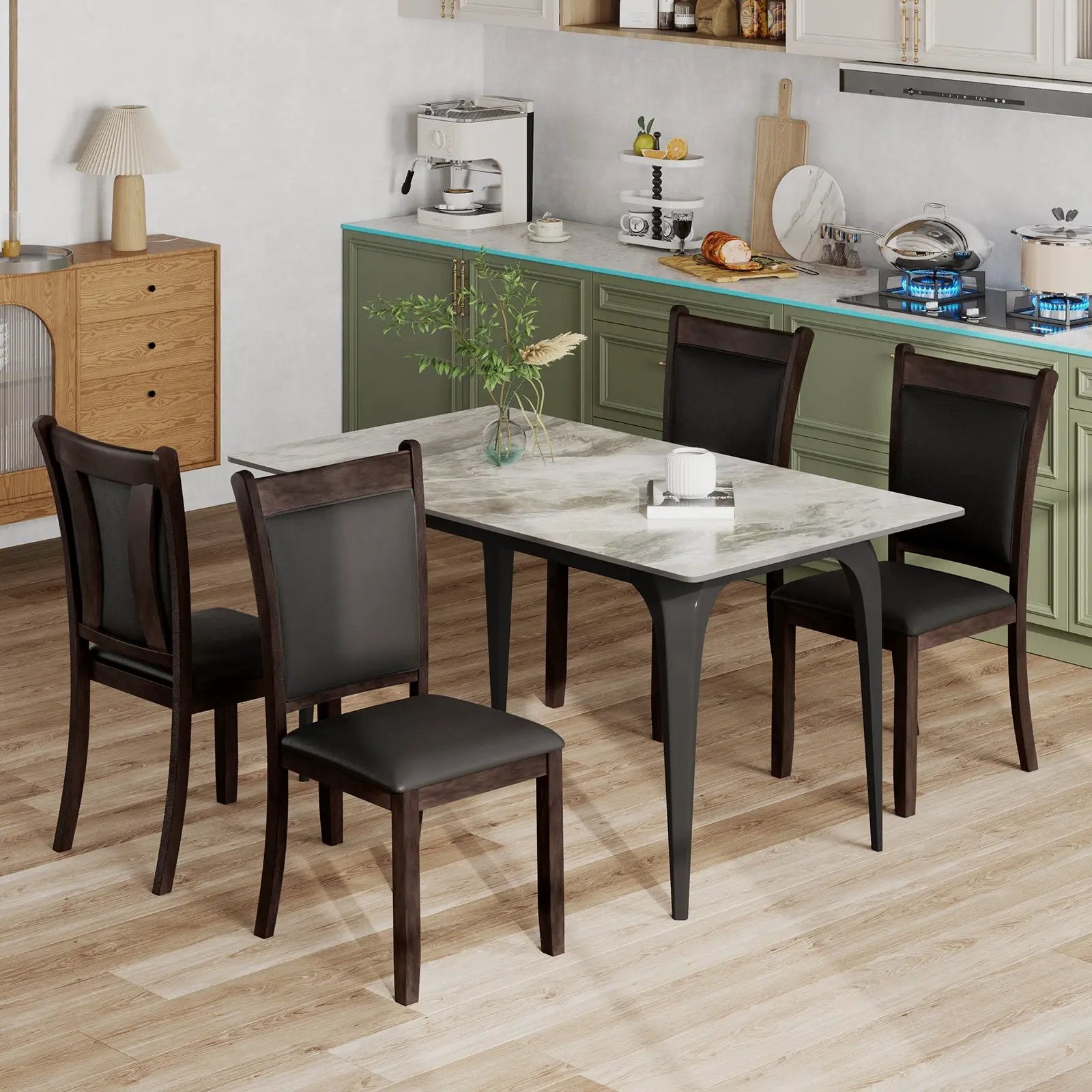 Dining Chairs Set of 2 Faux Leather Upholstered Kitchen Side Chairs with Padded Seat-Gray by DirectDeals