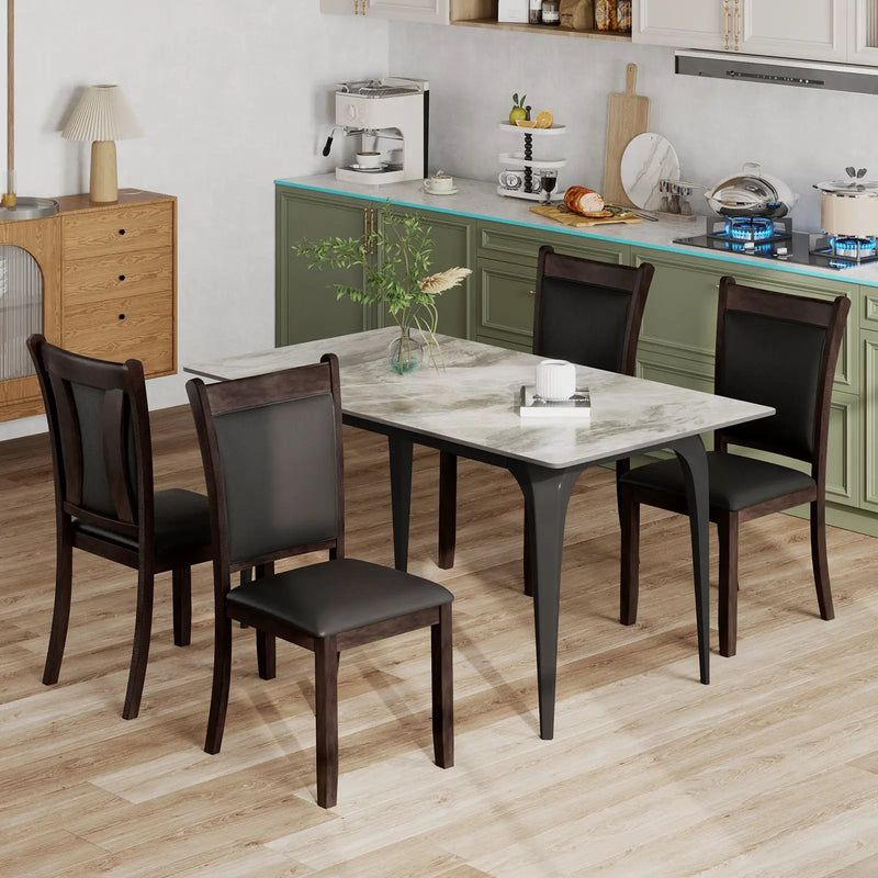 Dining Chairs Set of 2 Faux Leather Upholstered Kitchen Side Chairs with Padded Seat-Gray by DirectDeals