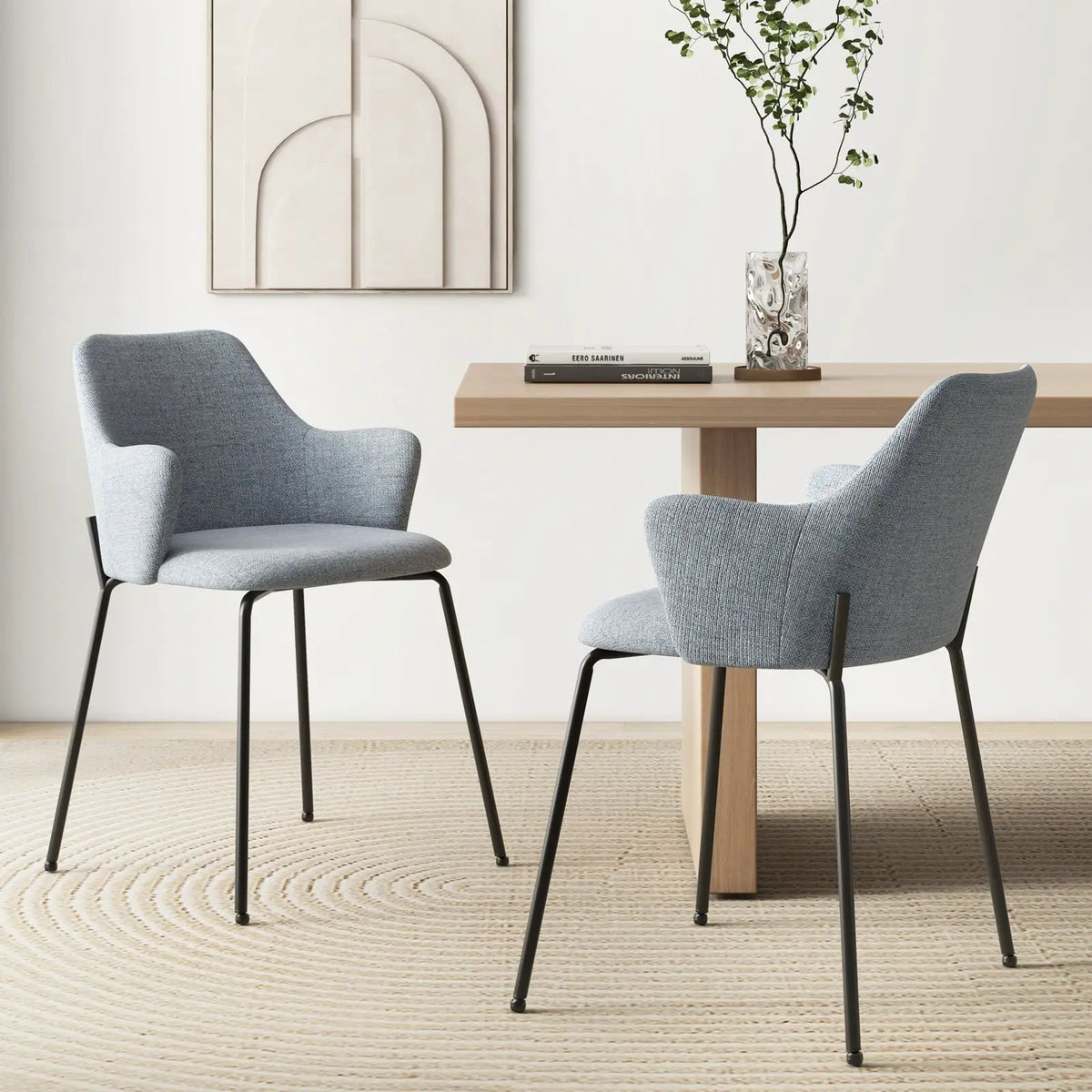 Dining Chairs Set of 2 with Curved Backrest Wide Seat and Armrests by DirectDeals