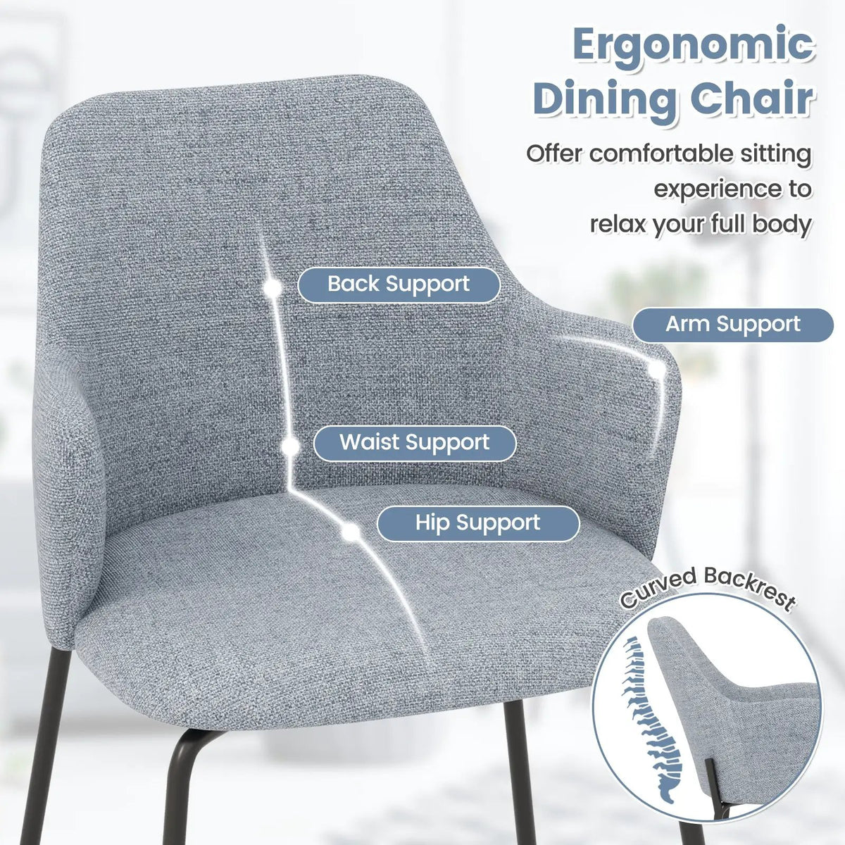 Dining Chairs Set of 2 with Curved Backrest Wide Seat and Armrests by DirectDeals
