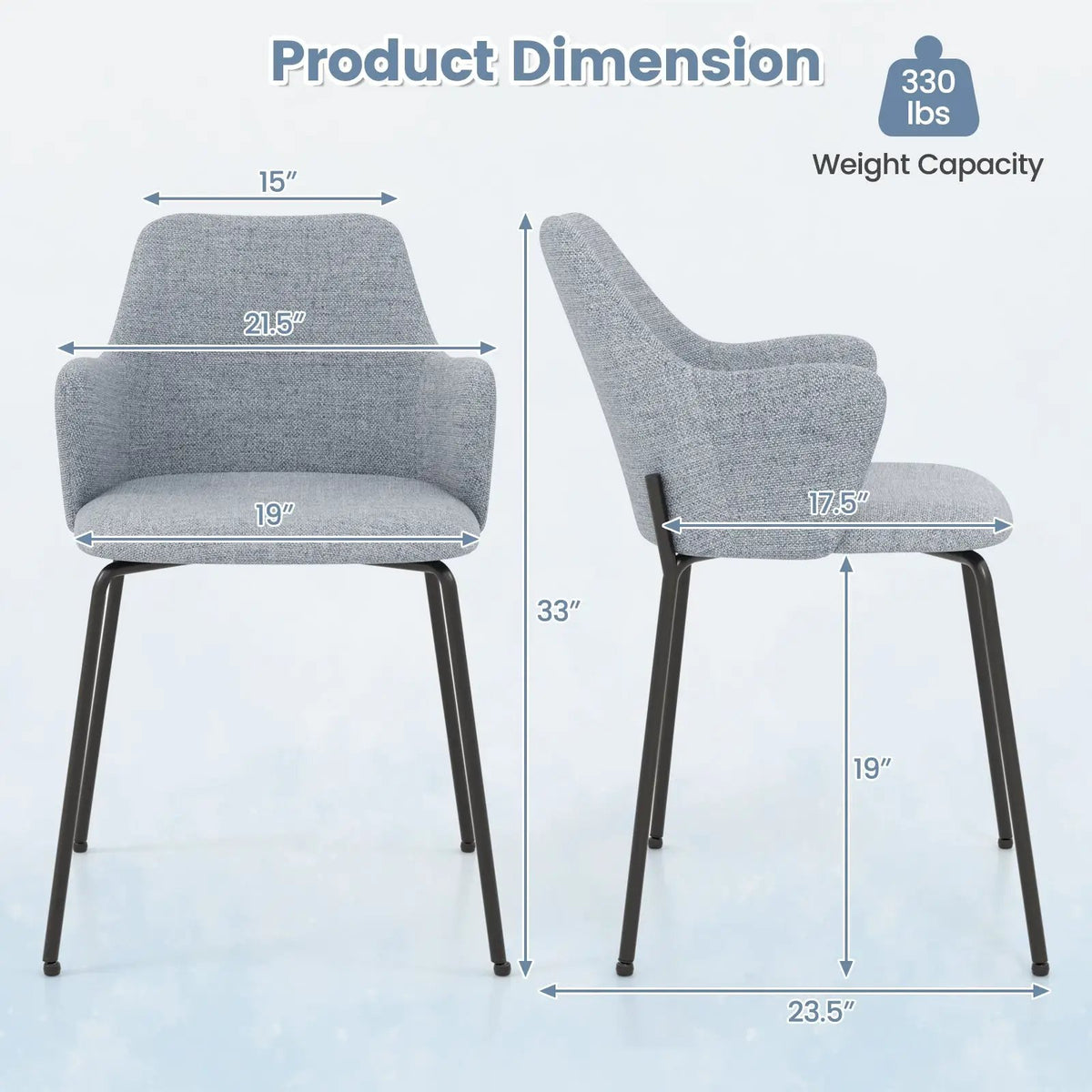 Dining Chairs Set of 2 with Curved Backrest Wide Seat and Armrests by DirectDeals