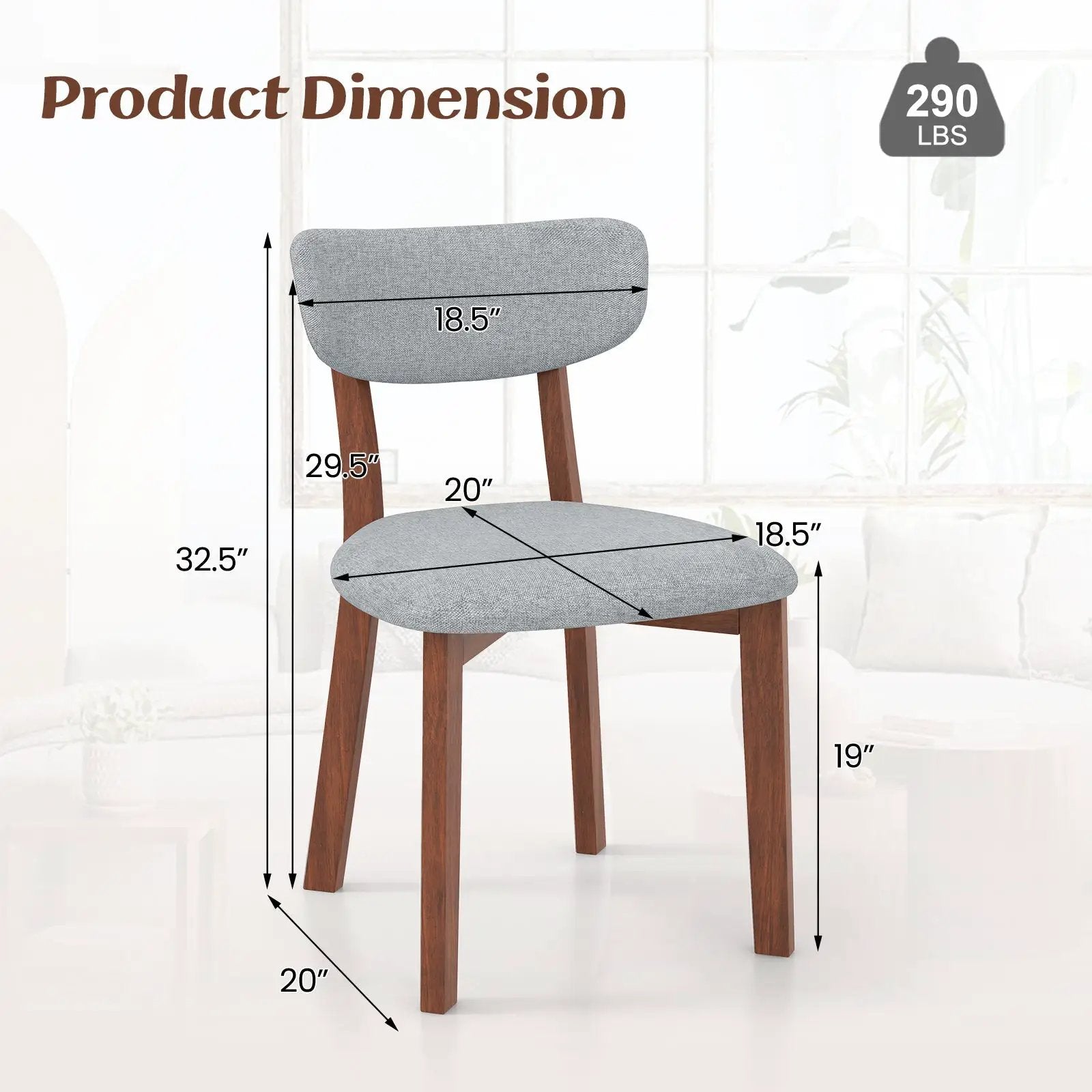 Dining Chairs Set of 2 Upholstered Mid-Back Chairs with Solid Rubber Wood Frame by DirectDeals