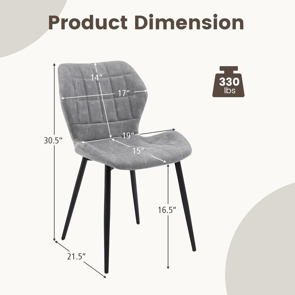 Dining Chairs Set of 2 with Padded Back Metal Legs and Adjustable Foot Pads by DirectDeals