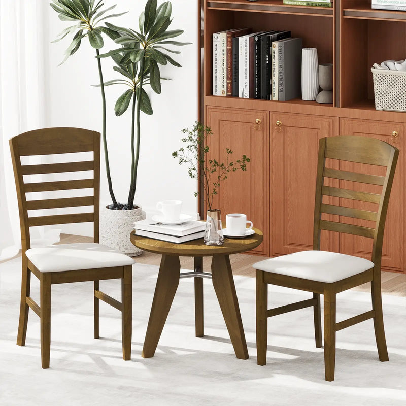 Dining Chairs Set of 2 with Rubber Wood Frame and Padded Seat-Walnut by DirectDeals