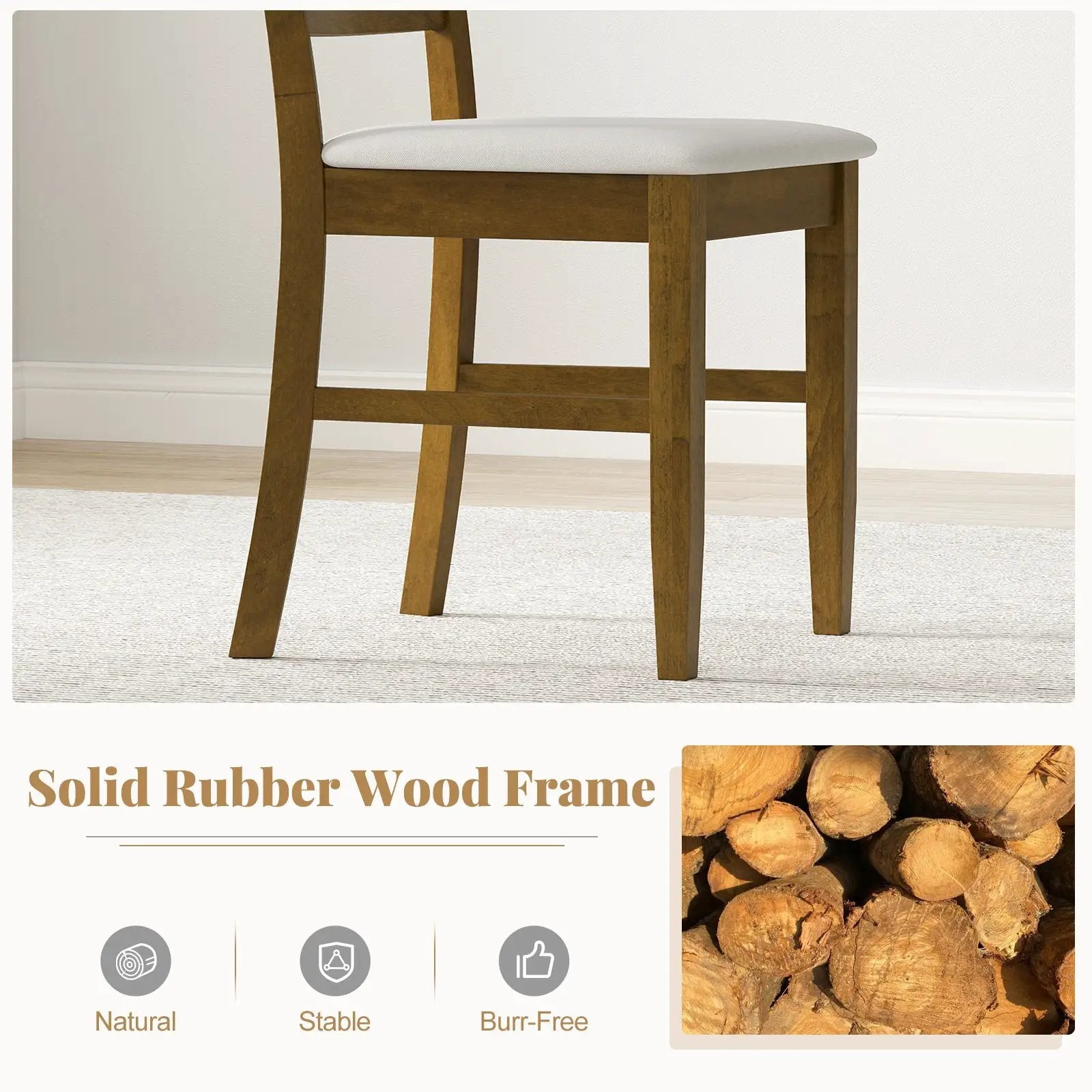 Dining Chairs Set of 2 with Rubber Wood Frame and Padded Seat-Walnut by DirectDeals